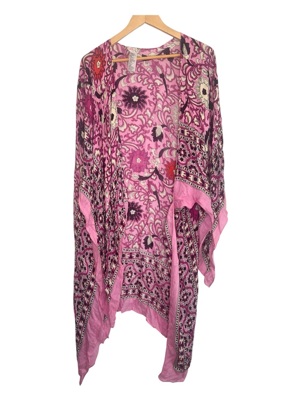 Free People Magic Dance Pink Floral Paisley Open Front Kimono Duster OS